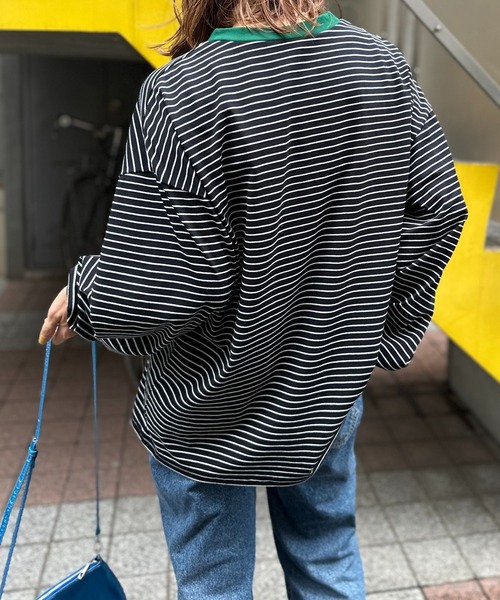 mi via loca(ミヴィアロカ)の「ボーダー配色ボリュームスリーブ発泡ロゴロンT(Tシャツ/カットソー・レディース・ホワイト×ブラック/ブラック×ホワイト/ベージュ系/ホワイト系その他/ブラック系その他/ブラック系その他2・FREE)」の11枚目の写真