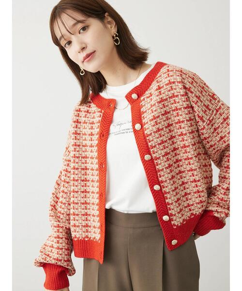 Furryrate(ファーリーレート)の「・furry rate ツィードラメニットカーディガン(カーディガン/ボレロ・レディース・オレンジ/ブラック・FREE)」の4枚目の写真