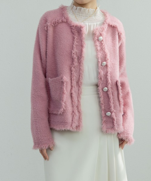 MAISON DE THERESE（メゾン ド テレーズ）の「可愛いニットジャケット（テーラードジャケット・レディース・ピンク/パープル/アイボリー/ブルー・M）」の4枚目の写真