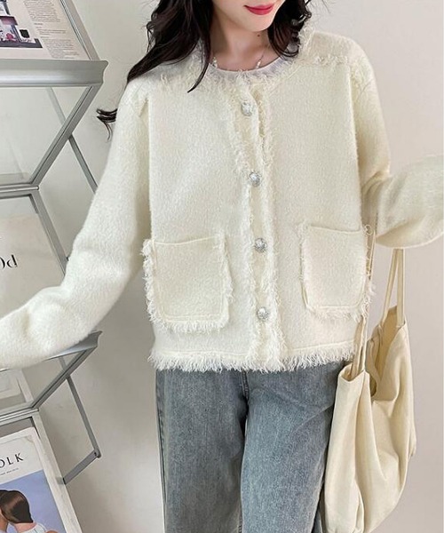 MAISON DE THERESE（メゾン ド テレーズ）の「可愛いニットジャケット（テーラードジャケット・レディース・ピンク/パープル/アイボリー/ブルー・M）」の5枚目の写真