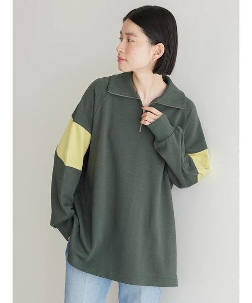 AMERICAN HOLIC(アメリカンホリック)の「ハーフZIP配色切り替え裏毛チュニック(チュニック・レディース・カーキ/グレー系その他/ブラック・L/M)」の22枚目の写真