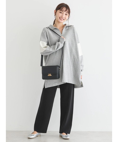 AMERICAN HOLIC(アメリカンホリック)の「ハーフZIP配色切り替え裏毛チュニック(チュニック・レディース・カーキ/グレー系その他/ブラック・L/M)」の8枚目の写真