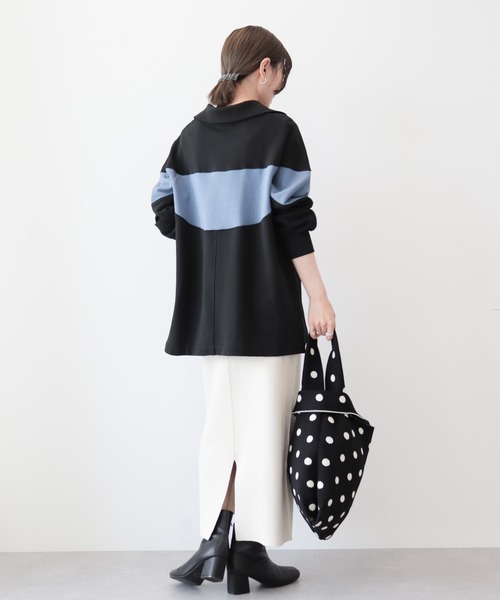 AMERICAN HOLIC(アメリカンホリック)の「ハーフZIP配色切り替え裏毛チュニック(チュニック・レディース・カーキ/グレー系その他/ブラック・L/M)」の11枚目の写真