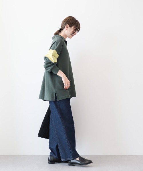 AMERICAN HOLIC(アメリカンホリック)の「ハーフZIP配色切り替え裏毛チュニック(チュニック・レディース・カーキ/グレー系その他/ブラック・L/M)」の13枚目の写真