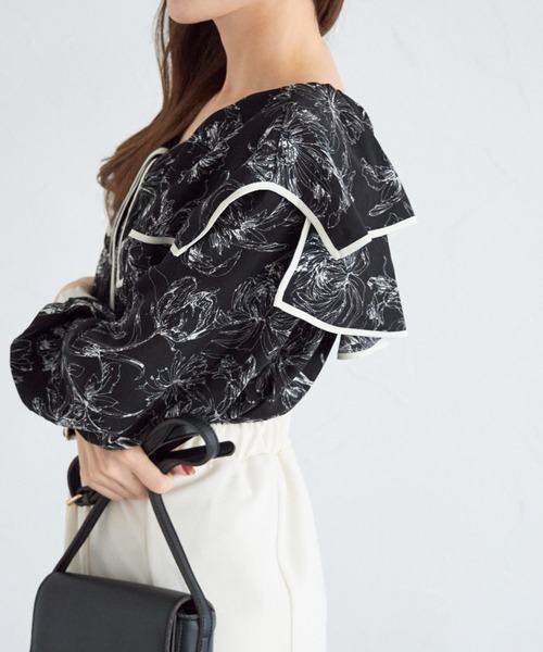 tocco closet(トッコ クローゼット)の「【ZOZO限定】ラインフラワープリントビックカラーブラウス(シャツ/ブラウス・レディース・ブラック/オフホワイト・M)」の8枚目の写真