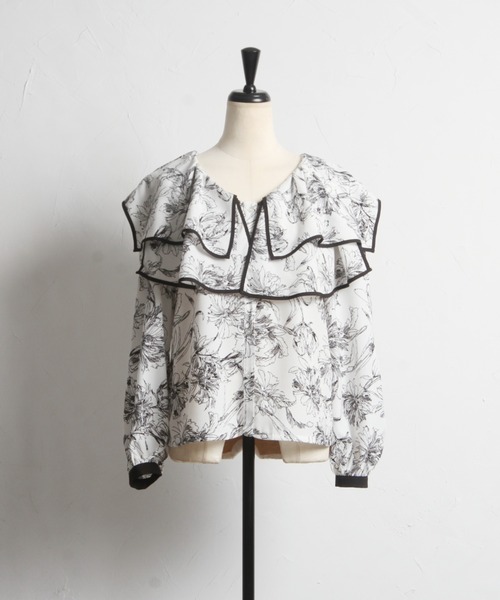 tocco closet(トッコ クローゼット)の「【ZOZO限定】ラインフラワープリントビックカラーブラウス(シャツ/ブラウス・レディース・ブラック/オフホワイト・M)」の12枚目の写真