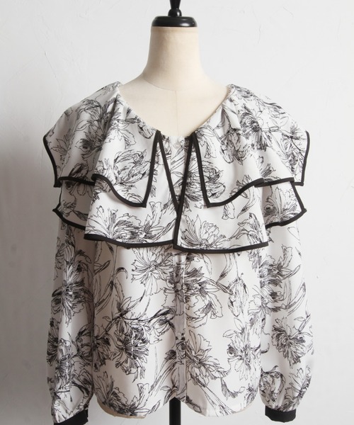 tocco closet(トッコ クローゼット)の「【ZOZO限定】ラインフラワープリントビックカラーブラウス(シャツ/ブラウス・レディース・ブラック/オフホワイト・M)」の16枚目の写真