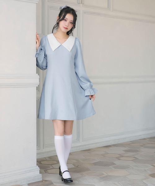 Newlyme(ニューリーミー)の「選べる丈美シルエット長袖ワンピース(ワンピース・レディース・ブラック×ホワイト/ブラック系その他/ブラック/ブラック系その他2/サックスブルー/ブルー・X-LARGE/XX-LARGE/MEDIUM/SMALL/LARGE)」の5枚目の写真