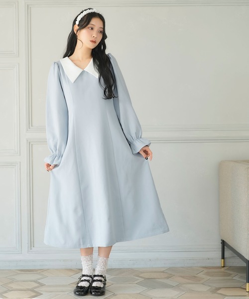 Newlyme(ニューリーミー)の「選べる丈美シルエット長袖ワンピース(ワンピース・レディース・ブラック×ホワイト/ブラック系その他/ブラック/ブラック系その他2/サックスブルー/ブルー・X-LARGE/XX-LARGE/MEDIUM/SMALL/LARGE)」の6枚目の写真