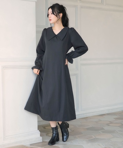 Newlyme(ニューリーミー)の「選べる丈美シルエット長袖ワンピース(ワンピース・レディース・ブラック×ホワイト/ブラック系その他/ブラック/ブラック系その他2/サックスブルー/ブルー・X-LARGE/XX-LARGE/MEDIUM/SMALL/LARGE)」の9枚目の写真