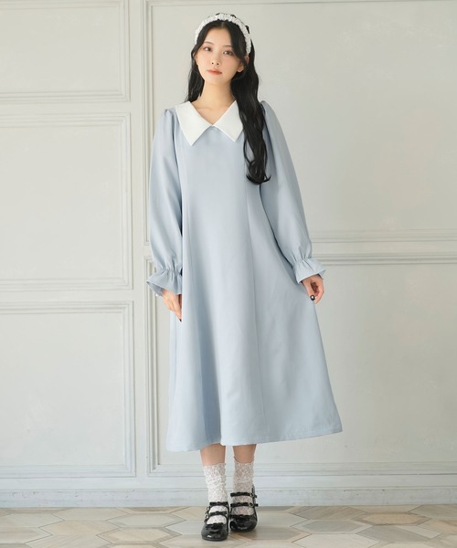 Newlyme(ニューリーミー)の「選べる丈美シルエット長袖ワンピース(ワンピース・レディース・ブラック×ホワイト/ブラック系その他/ブラック/ブラック系その他2/サックスブルー/ブルー・X-LARGE/XX-LARGE/MEDIUM/SMALL/LARGE)」の11枚目の写真