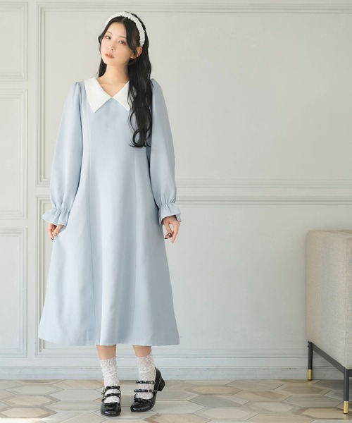 Newlyme(ニューリーミー)の「選べる丈美シルエット長袖ワンピース(ワンピース・レディース・ブラック×ホワイト/ブラック系その他/ブラック/ブラック系その他2/サックスブルー/ブルー・X-LARGE/XX-LARGE/MEDIUM/SMALL/LARGE)」の12枚目の写真