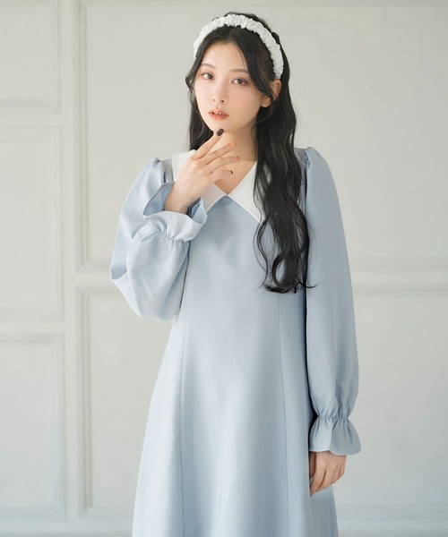 Newlyme(ニューリーミー)の「選べる丈美シルエット長袖ワンピース(ワンピース・レディース・ブラック×ホワイト/ブラック系その他/ブラック/ブラック系その他2/サックスブルー/ブルー・X-LARGE/XX-LARGE/MEDIUM/SMALL/LARGE)」の13枚目の写真