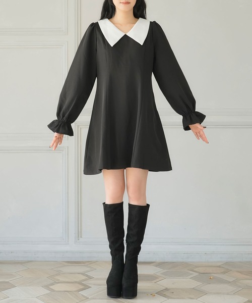 Newlyme(ニューリーミー)の「選べる丈美シルエット長袖ワンピース(ワンピース・レディース・ブラック×ホワイト/ブラック系その他/ブラック/ブラック系その他2/サックスブルー/ブルー・X-LARGE/XX-LARGE/MEDIUM/SMALL/LARGE)」の15枚目の写真