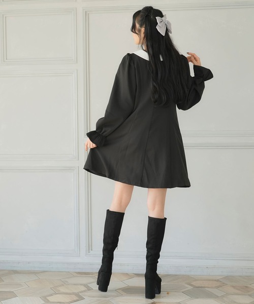 Newlyme(ニューリーミー)の「選べる丈美シルエット長袖ワンピース(ワンピース・レディース・ブラック×ホワイト/ブラック系その他/ブラック/ブラック系その他2/サックスブルー/ブルー・X-LARGE/XX-LARGE/MEDIUM/SMALL/LARGE)」の17枚目の写真