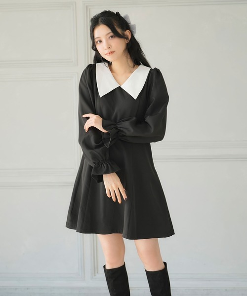 Newlyme(ニューリーミー)の「選べる丈美シルエット長袖ワンピース(ワンピース・レディース・ブラック×ホワイト/ブラック系その他/ブラック/ブラック系その他2/サックスブルー/ブルー・X-LARGE/XX-LARGE/MEDIUM/SMALL/LARGE)」の18枚目の写真