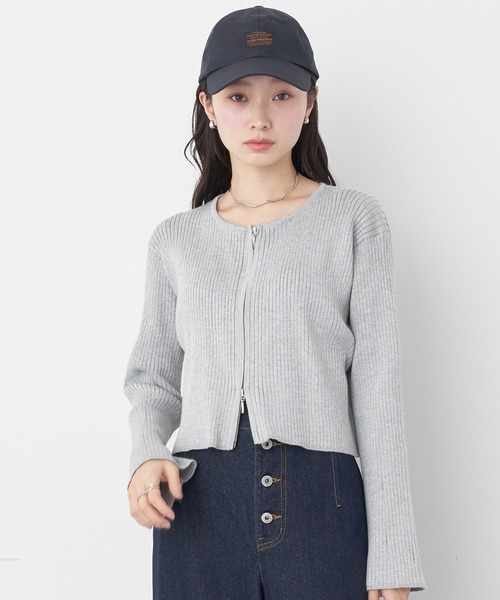 earth music&ecology（アースミュージックアンドエコロジー）の「ダブルジップカーディガン（カーディガン/ボレロ・レディース・ミント/グレー/アイボリー/ブラック・FREE）」の3枚目の写真