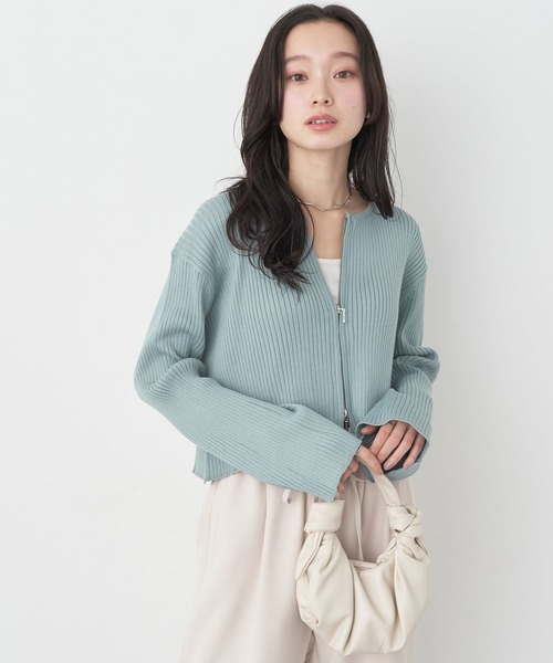 earth music&ecology（アースミュージックアンドエコロジー）の「ダブルジップカーディガン（カーディガン/ボレロ・レディース・ミント/グレー/アイボリー/ブラック・FREE）」の4枚目の写真