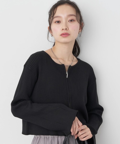 earth music&ecology（アースミュージックアンドエコロジー）の「ダブルジップカーディガン（カーディガン/ボレロ・レディース・ミント/グレー/アイボリー/ブラック・FREE）」の2枚目の写真