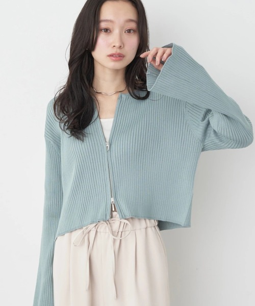 earth music&ecology（アースミュージックアンドエコロジー）の「ダブルジップカーディガン（カーディガン/ボレロ・レディース・ミント/グレー/アイボリー/ブラック・FREE）」の7枚目の写真