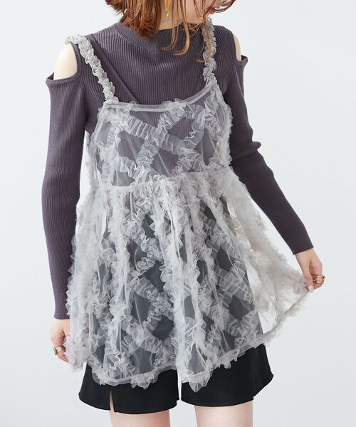 MAJESTIC LEGON（マジェスティックレゴン）の「アソートチュールキャミ（その他トップス・レディース・ブラック系その他/グレー/ホワイト系その他2・MEDIUM）」の9枚目の写真