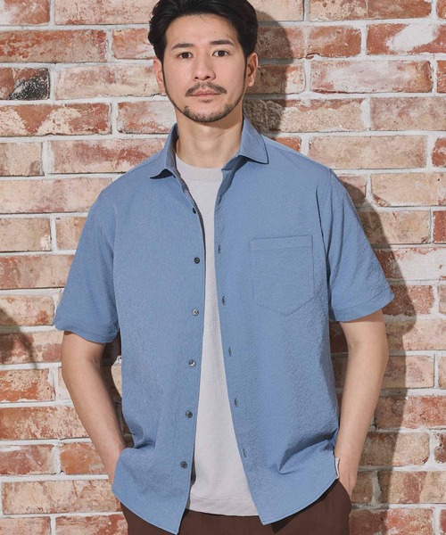 UNION STATION（ユニオンステーション）の「ワッシャーワイドカラー半袖シャツ（シャツ/ブラウス・メンズ・イエロー/ダークブルー/ネイビー/オフホワイト・M/L/LL）」の3枚目の写真