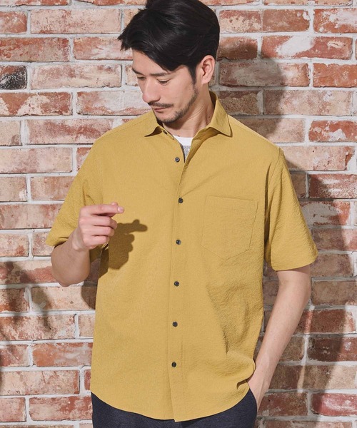 UNION STATION（ユニオンステーション）の「ワッシャーワイドカラー半袖シャツ（シャツ/ブラウス・メンズ・イエロー/ダークブルー/ネイビー/オフホワイト・M/L/LL）」の4枚目の写真