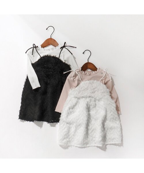 apres les cours(アプレレクール)の「フェザージャガードキャミドッキングワンピース(ワンピース・キッズ・ブラック/アイボリー・80/90/100/110/120/130/140)」の9枚目の写真
