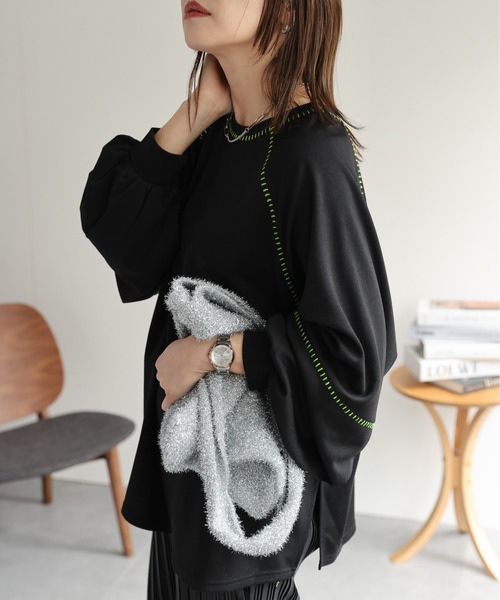 ap retro(アプレトロ)の「2way配色ステッチトップス(Tシャツ/カットソー・レディース・オフホワイト/ブラック/グレイッシュベージュ・FREE)」の18枚目の写真
