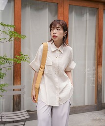 mimi toujours | ワッシャー ストライプ シアー シャツ mimi toujours×itsPeachi(シャツ/ブラウス)