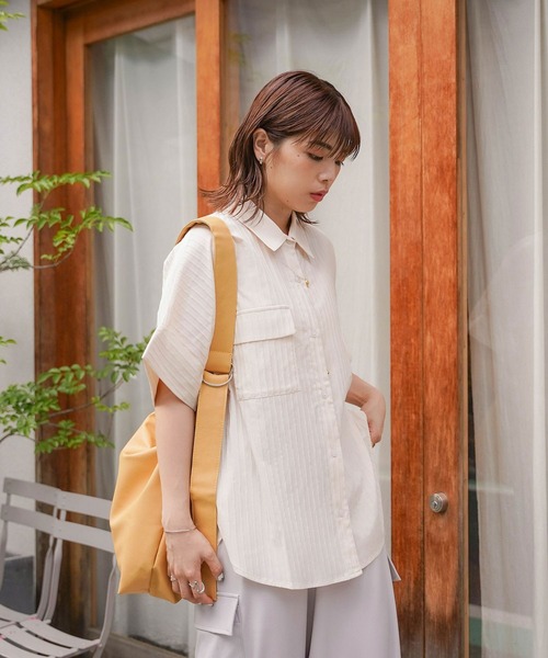 mimi toujours（ミミトゥジュール）の「ワッシャー ストライプ シアー シャツ mimi toujours×itsPeachi（シャツ/ブラウス・レディース・アイボリー・M）」の3枚目の写真