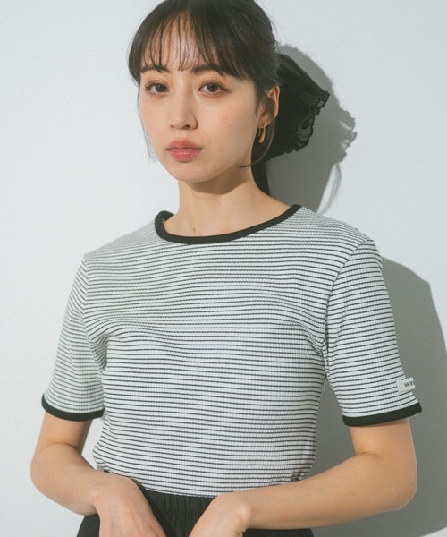 VANNIE U（ヴァニーユー）の「ハーフボーダーリンガーTシャツ（Tシャツ/カットソー・レディース・ライトピンク/ネイビー/イエロー/ホワイト・FREE）」の15枚目の写真