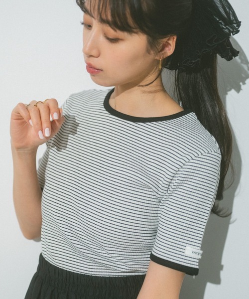 VANNIE U（ヴァニーユー）の「ハーフボーダーリンガーTシャツ（Tシャツ/カットソー・レディース・ライトピンク/ネイビー/イエロー/ホワイト・FREE）」の14枚目の写真