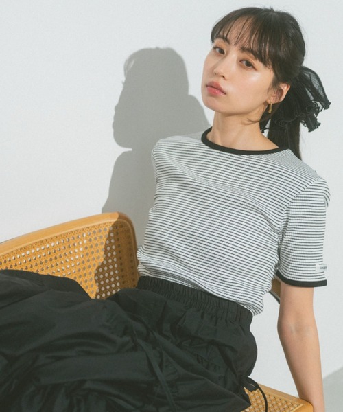 VANNIE U（ヴァニーユー）の「ハーフボーダーリンガーTシャツ（Tシャツ/カットソー・レディース・ライトピンク/ネイビー/イエロー/ホワイト・FREE）」の17枚目の写真