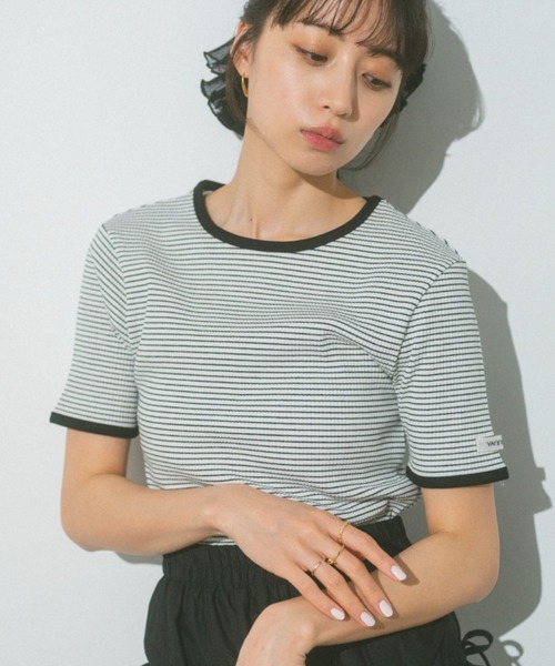 VANNIE U（ヴァニーユー）の「ハーフボーダーリンガーTシャツ（Tシャツ/カットソー・レディース・ライトピンク/ネイビー/イエロー/ホワイト・FREE）」の18枚目の写真