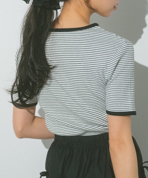 VANNIE U（ヴァニーユー）の「ハーフボーダーリンガーTシャツ（Tシャツ/カットソー・レディース・ライトピンク/ネイビー/イエロー/ホワイト・FREE）」の20枚目の写真