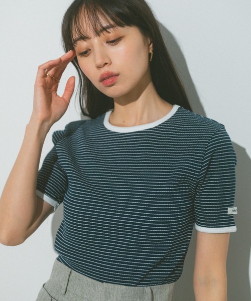 VANNIE U（ヴァニーユー）の「ハーフボーダーリンガーTシャツ（Tシャツ/カットソー・レディース・ライトピンク/ネイビー/イエロー/ホワイト・FREE）」の7枚目の写真