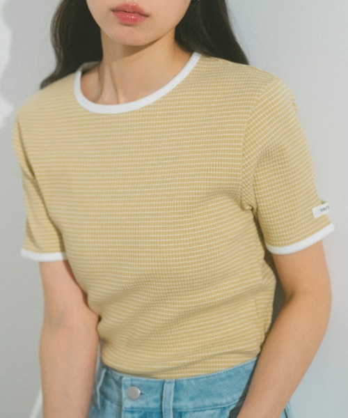 VANNIE U（ヴァニーユー）の「ハーフボーダーリンガーTシャツ（Tシャツ/カットソー・レディース・ライトピンク/ネイビー/イエロー/ホワイト・FREE）」の9枚目の写真