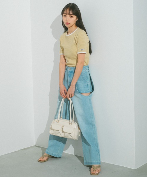 VANNIE U（ヴァニーユー）の「ハーフボーダーリンガーTシャツ（Tシャツ/カットソー・レディース・ライトピンク/ネイビー/イエロー/ホワイト・FREE）」の10枚目の写真