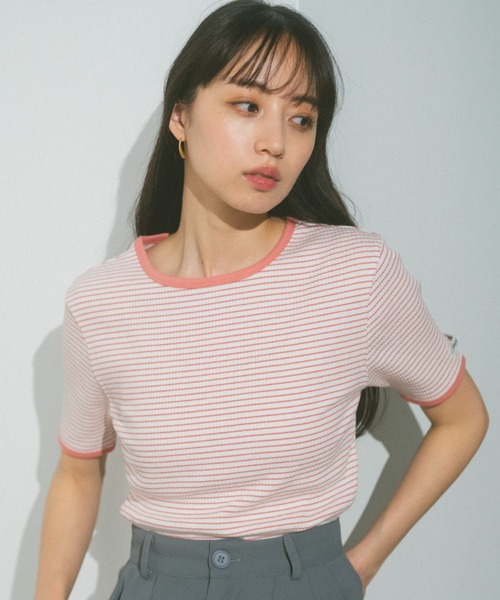 VANNIE U（ヴァニーユー）の「ハーフボーダーリンガーTシャツ（Tシャツ/カットソー・レディース・ライトピンク/ネイビー/イエロー/ホワイト・FREE）」の12枚目の写真