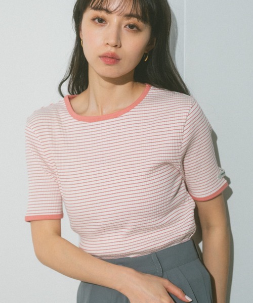 VANNIE U（ヴァニーユー）の「ハーフボーダーリンガーTシャツ（Tシャツ/カットソー・レディース・ライトピンク/ネイビー/イエロー/ホワイト・FREE）」の11枚目の写真