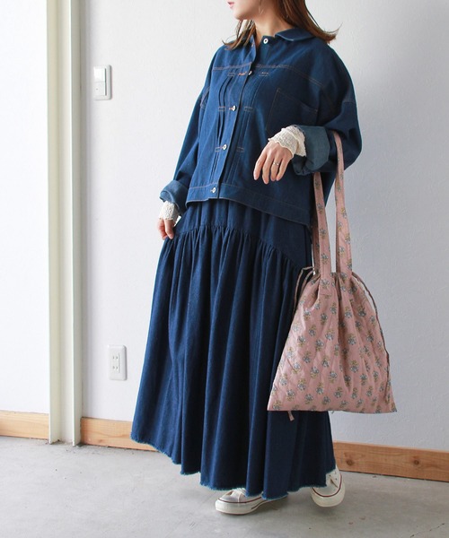 Crisp（クリスプ）の「ギャザーデザインフリンジデニムスカート（デニムスカート・レディース・ブルー/ブラック/ネイビー・FREE）」の16枚目の写真