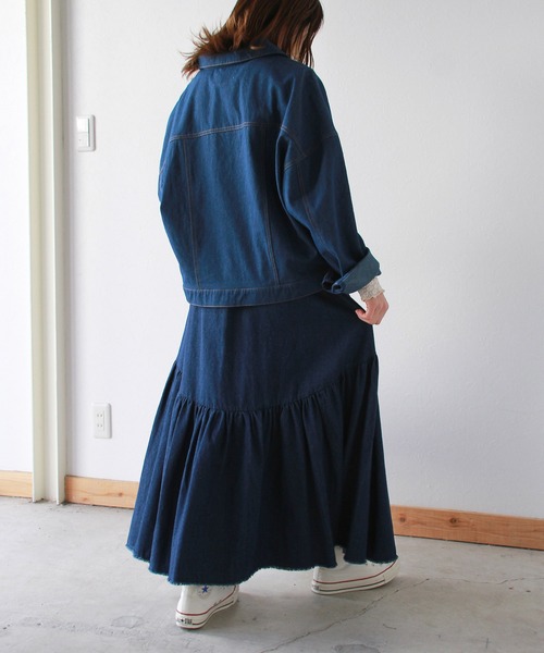 Crisp（クリスプ）の「ギャザーデザインフリンジデニムスカート（デニムスカート・レディース・ブルー/ブラック/ネイビー・FREE）」の18枚目の写真