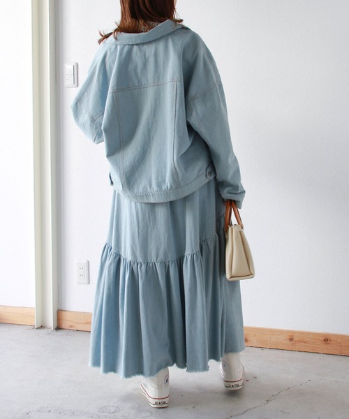 Crisp（クリスプ）の「ギャザーデザインフリンジデニムスカート（デニムスカート・レディース・ブルー/ブラック/ネイビー・FREE）」の22枚目の写真