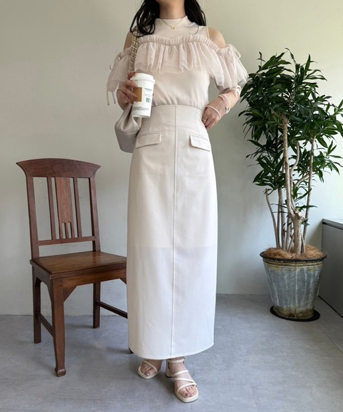 one after another NICE CLAUP(ワンアフターアナザーナイスクラップ)の「アウトポケットナロースカート(スカート・レディース・アイボリー/ブラック/ピンク系その他/杢グレー・FREE)」の5枚目の写真