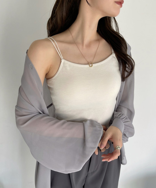 Ada.（エイダ）の「カップ付き ダブルストラップ キャミソール（キャミソール・レディース・ブラック/ライトベージュ/ブルー系その他/チャコール/サーモンピンク・FREE）」の13枚目の写真