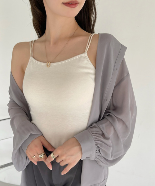 Ada.（エイダ）の「カップ付き ダブルストラップ キャミソール（キャミソール・レディース・ブラック/ライトベージュ/ブルー系その他/チャコール/サーモンピンク・FREE）」の15枚目の写真