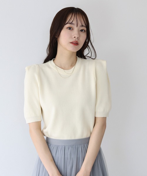 BLUEEAST（ブルーイースト）の「タックスリーブサマーニット（ニット/セーター・レディース・ホワイト/ブラック/ミント/ピンク/グレー・MEDIUM）」の6枚目の写真