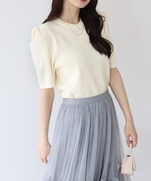 BLUEEAST（ブルーイースト）の「タックスリーブサマーニット（ニット/セーター・レディース・ホワイト/ブラック/ミント/ピンク/グレー・MEDIUM）」の8枚目の写真