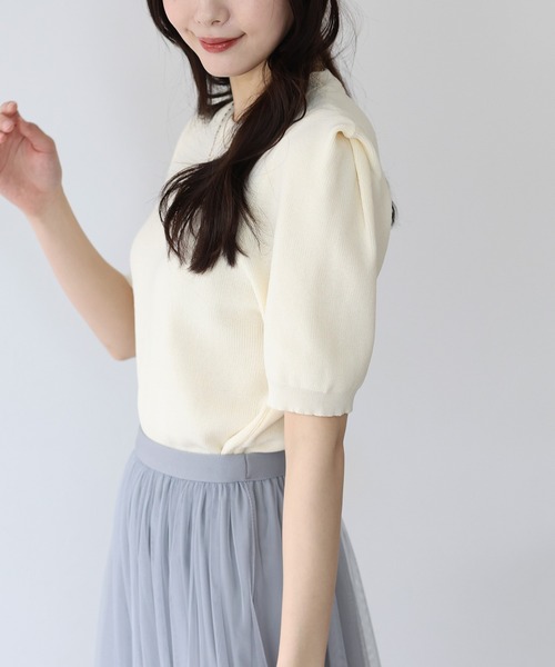 BLUEEAST（ブルーイースト）の「タックスリーブサマーニット（ニット/セーター・レディース・ホワイト/ブラック/ミント/ピンク/グレー・MEDIUM）」の9枚目の写真
